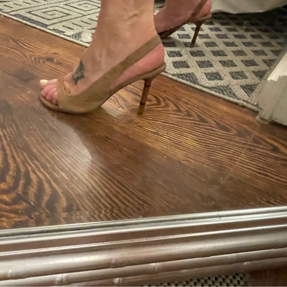 Lily Holt camel suede pumps size 8 bamboo heel - Picture 11 of 14
